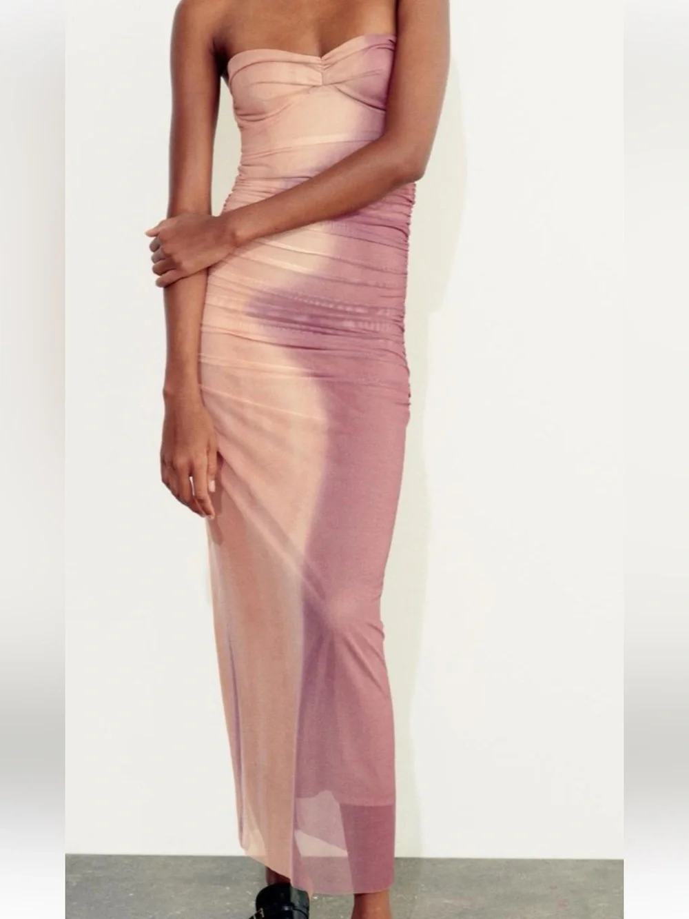 Zara Ruched Maxi Dress in Dusty Rose - Picture 1 of 2
